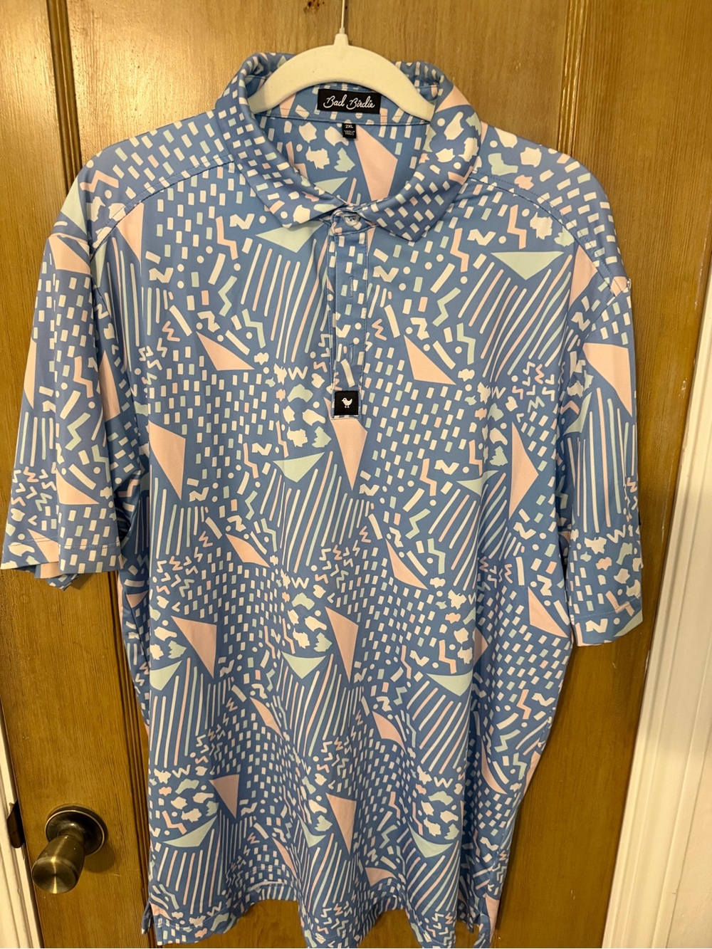 Bad Birdie Men’s Golf Polo Shirt 2XL Blue Geometric Abstract Performance